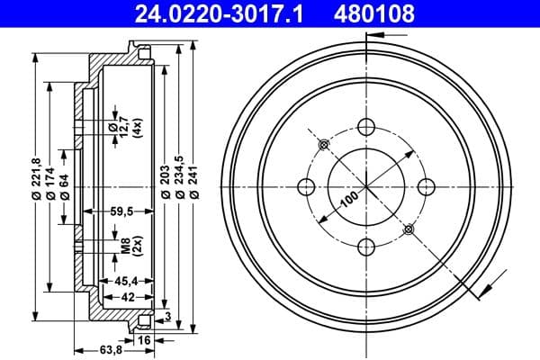 Tambur frana ATE 24.0220-3017.1