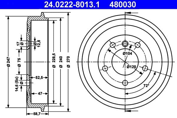 Tambur frana ATE 24.0222-8013.1