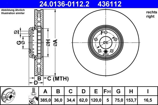 Disc frana ATE 24.0136-0112.2
