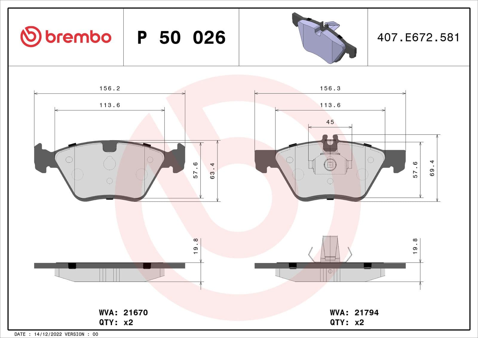 set placute frana,frana disc BREMBO PRIME LINE P 50 026