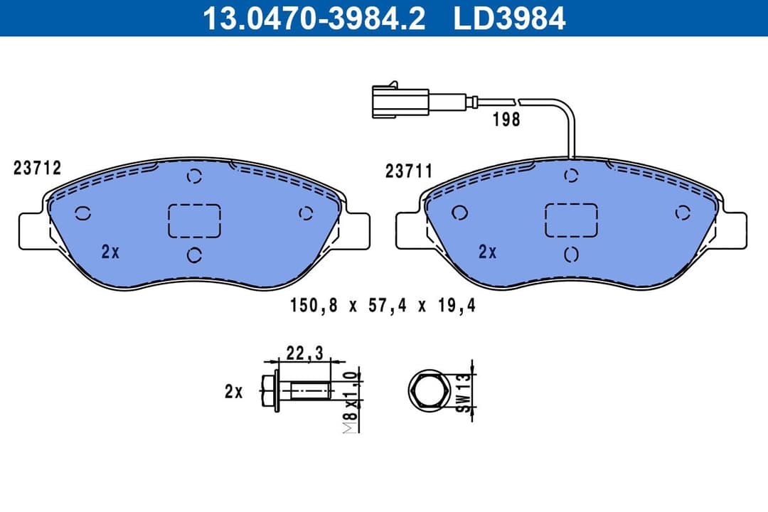 set placute frana,frana disc ATE 13.0470-3984.2
