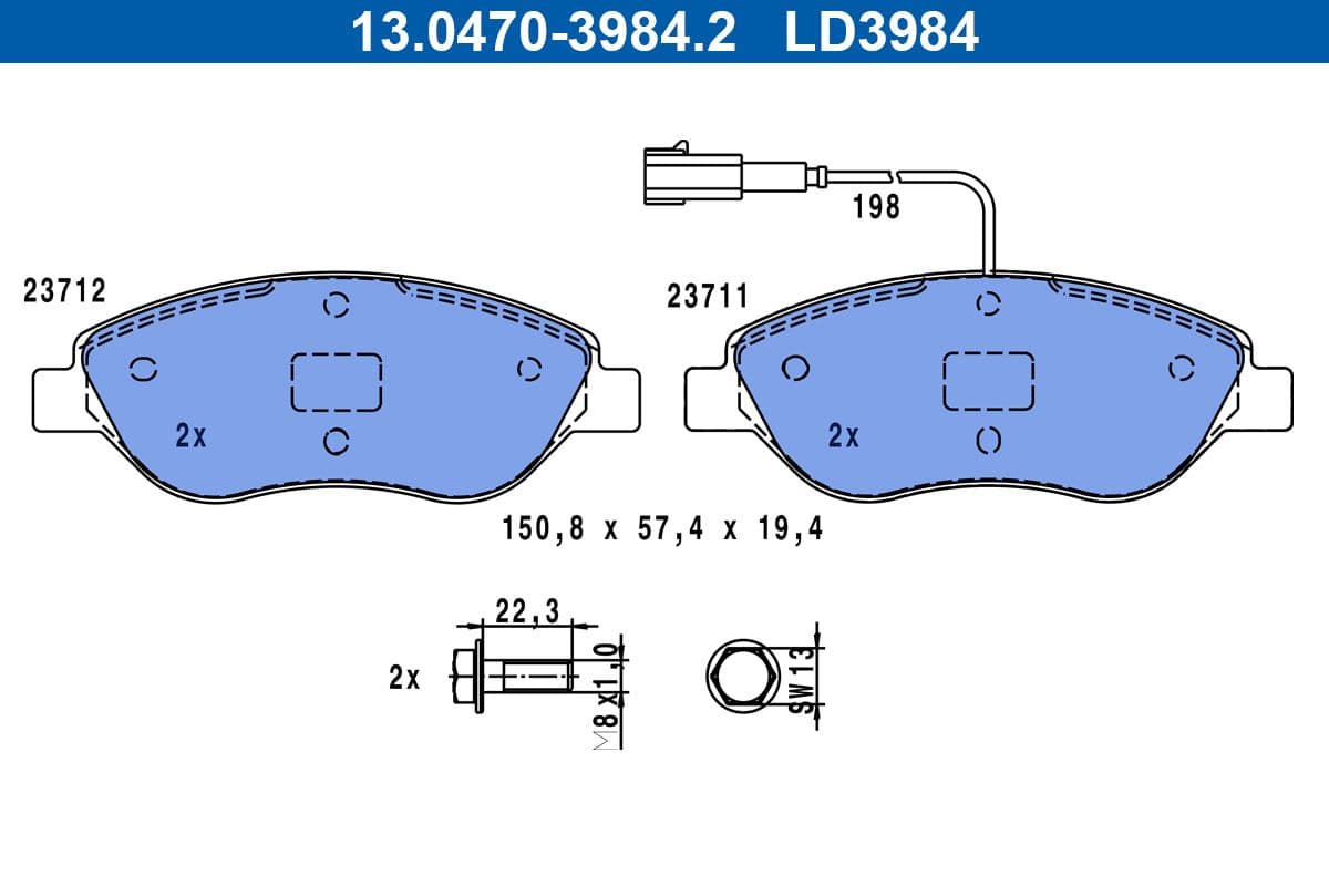 set placute frana,frana disc ATE 13.0470-3984.2