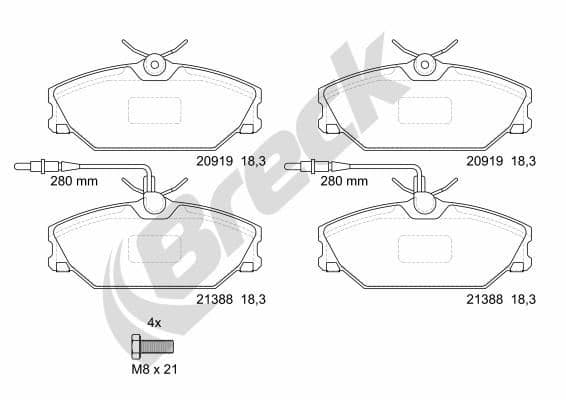 set placute frana,frana disc BRECK 21388 00 702 10