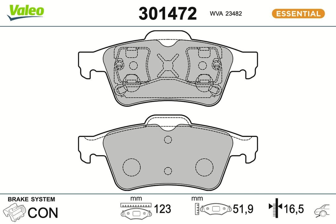 set placute frana,frana disc VALEO ESSENTIAL 301472