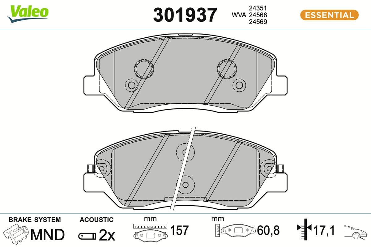 set placute frana,frana disc VALEO ESSENTIAL 301937
