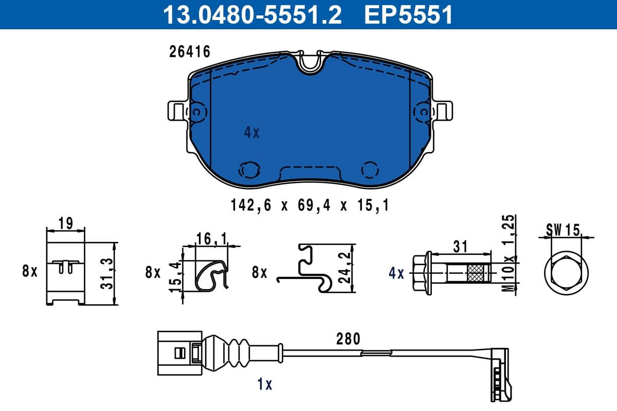 set placute frana,frana disc ATE 13.0480-5551.2