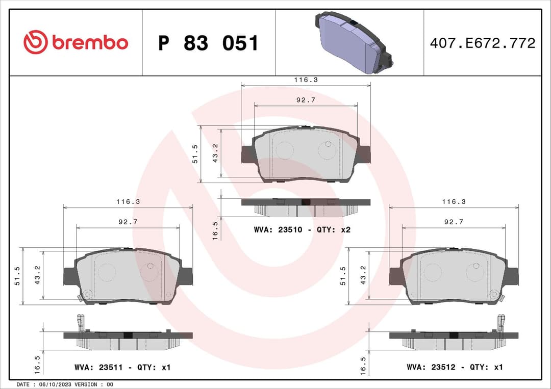 set placute frana,frana disc BREMBO PRIME LINE P 83 051
