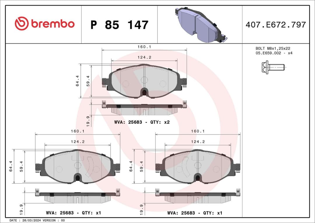 set placute frana,frana disc BREMBO PRIME LINE P 85 147