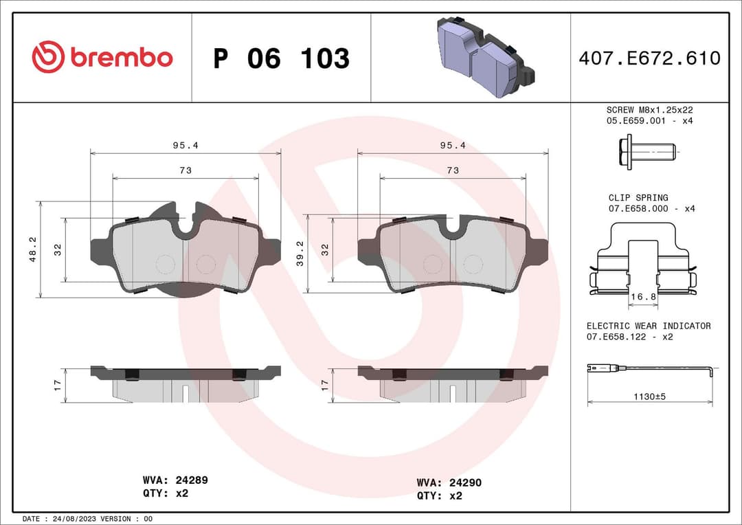 set placute frana,frana disc BREMBO P 06 103