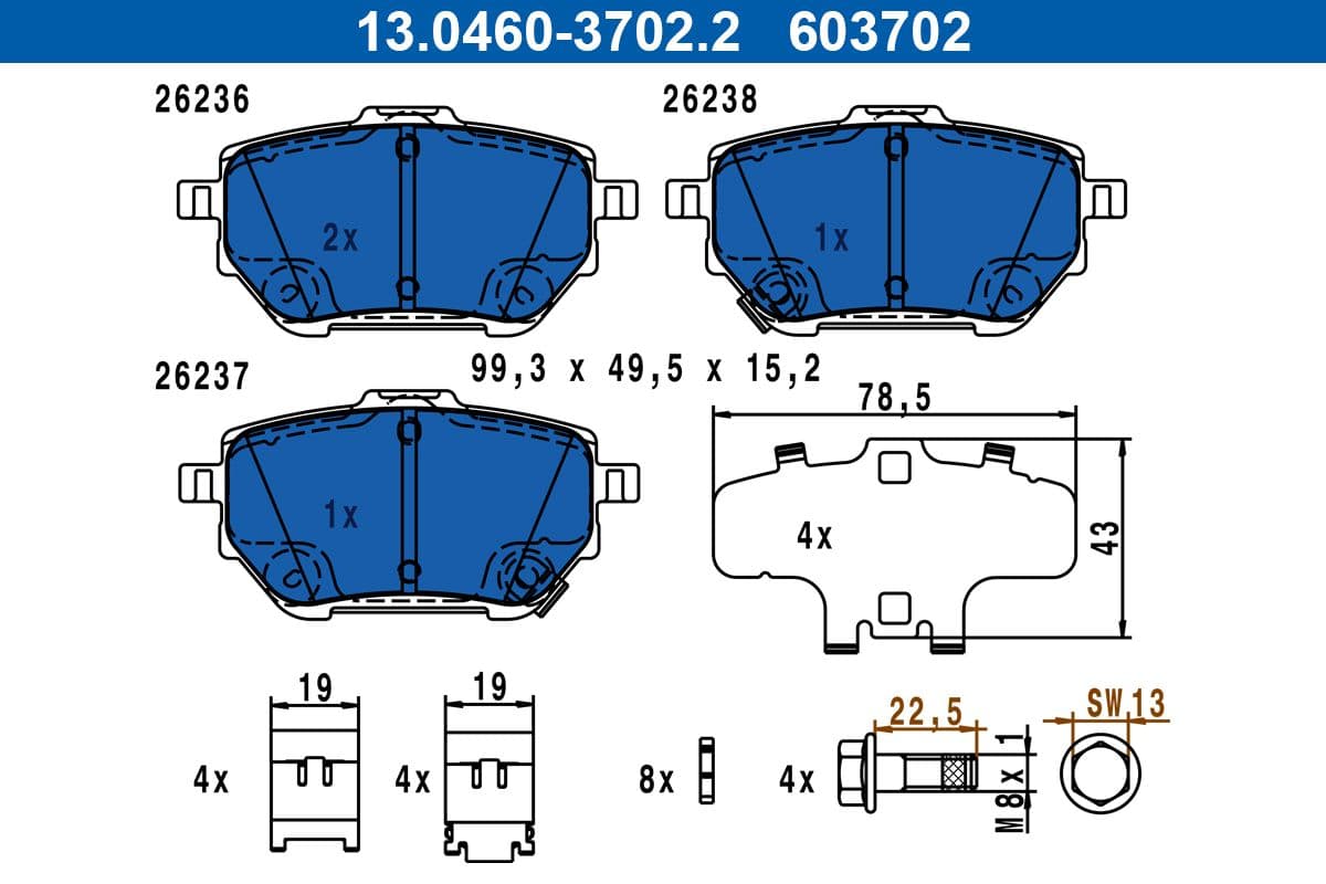 set placute frana,frana disc ATE 13.0460-3702.2