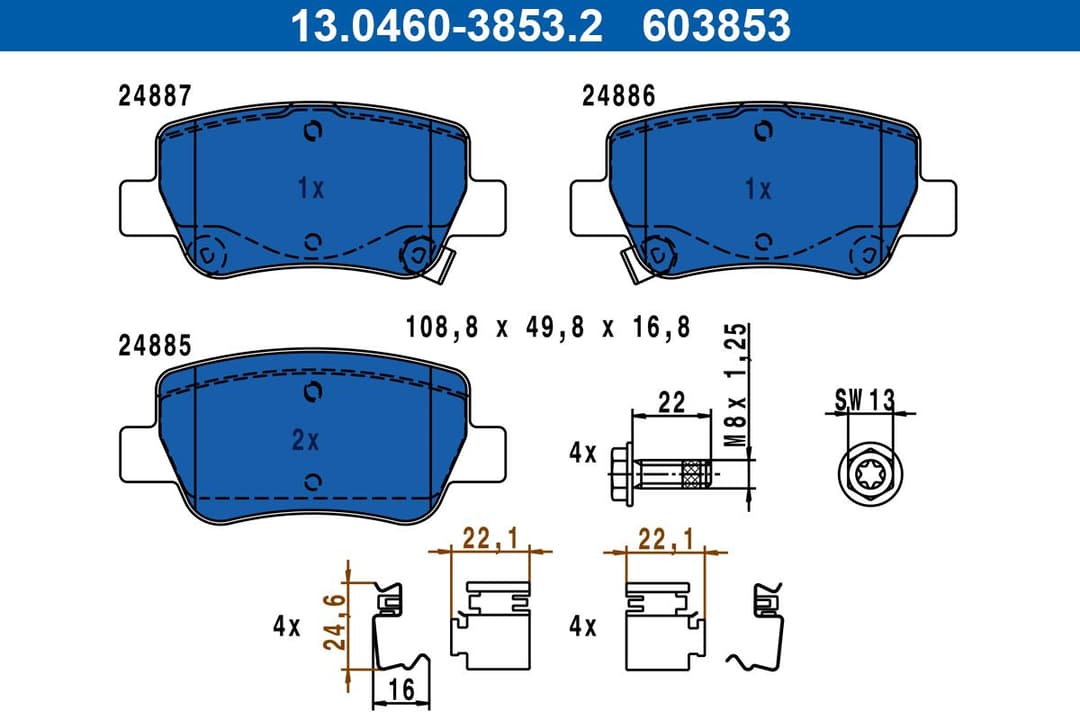 set placute frana,frana disc ATE 13.0460-3853.2