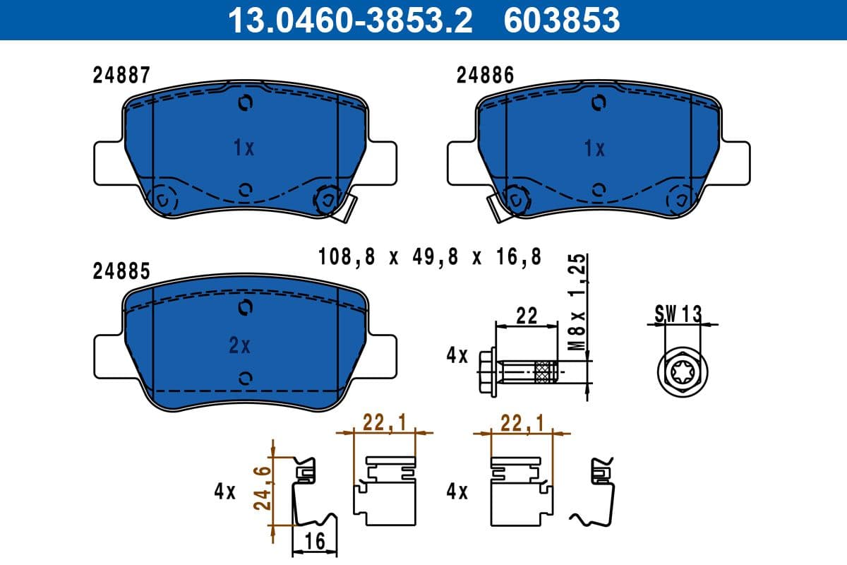 set placute frana,frana disc ATE 13.0460-3853.2