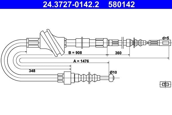 Cablu, frana de parcare ATE 24.3727-0142.2
