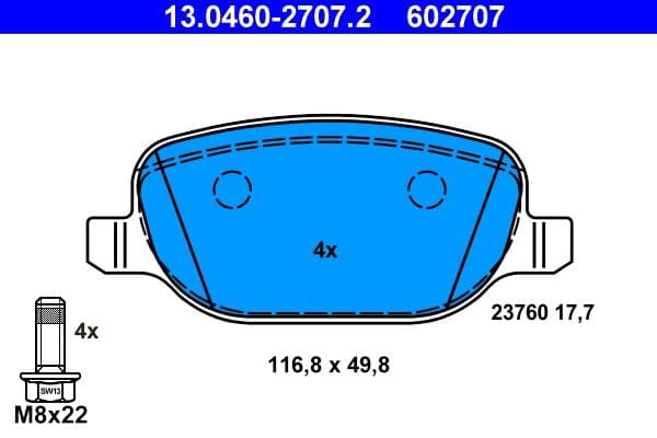 set placute frana,frana disc ATE 13.0460-2707.2