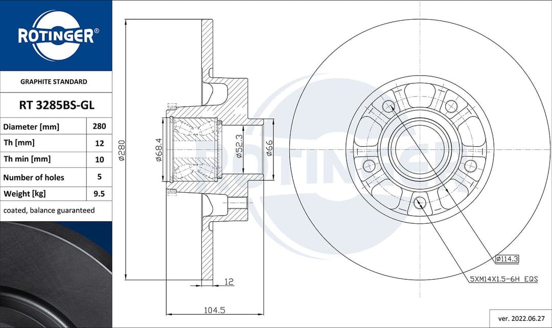 Disc frana ROTINGER RT 3285BS-GL