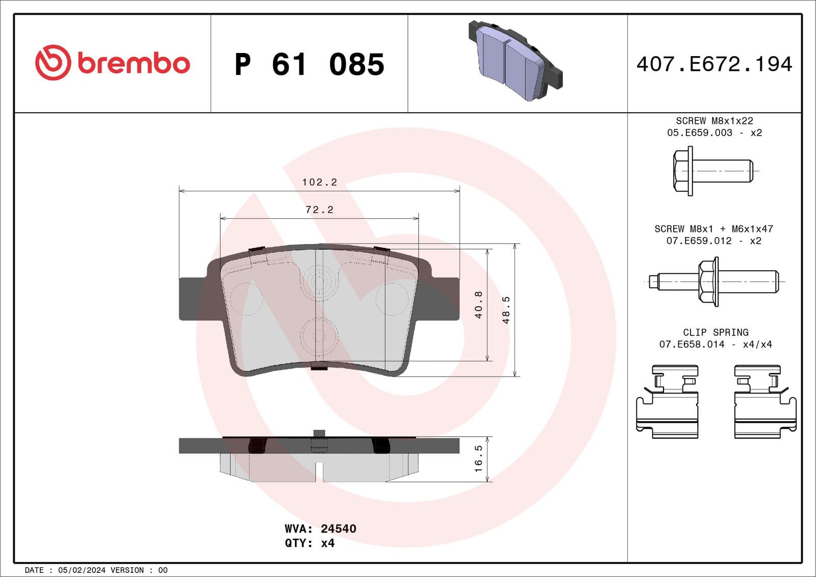 set placute frana,frana disc BREMBO PRIME LINE P 61 085