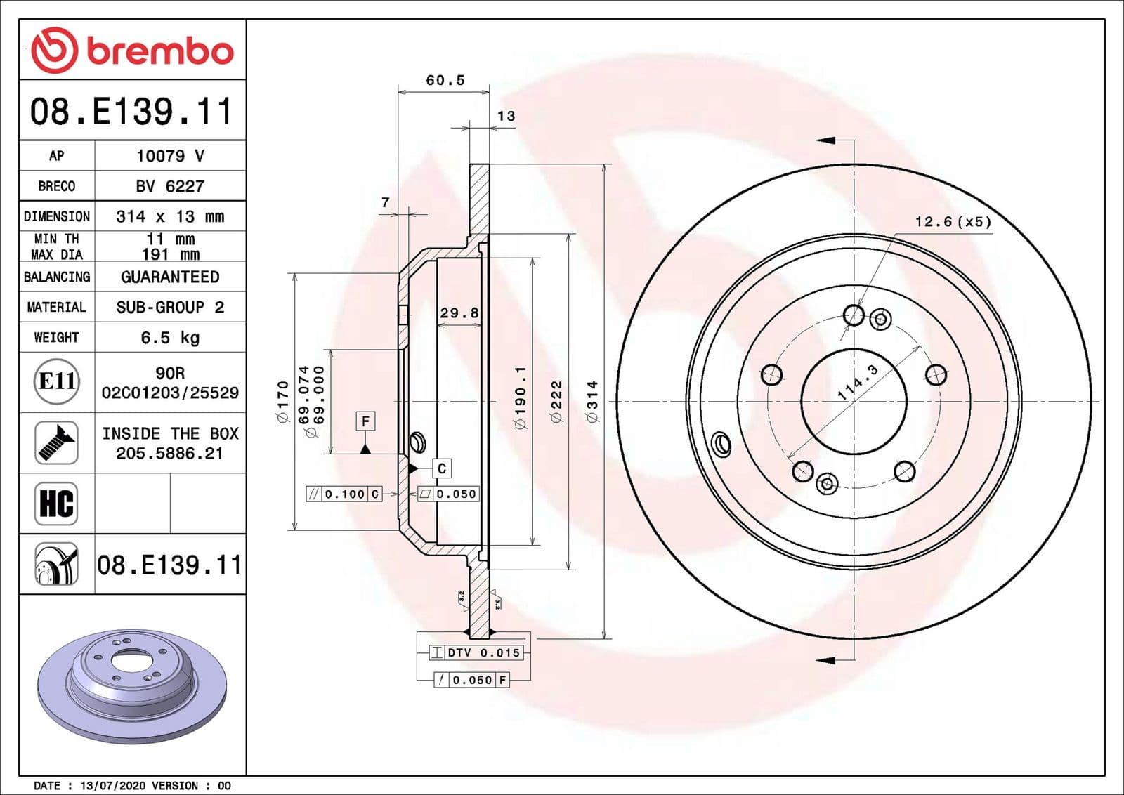 Disc frana BREMBO PRIME LINE - UV Coated 08.E139.11