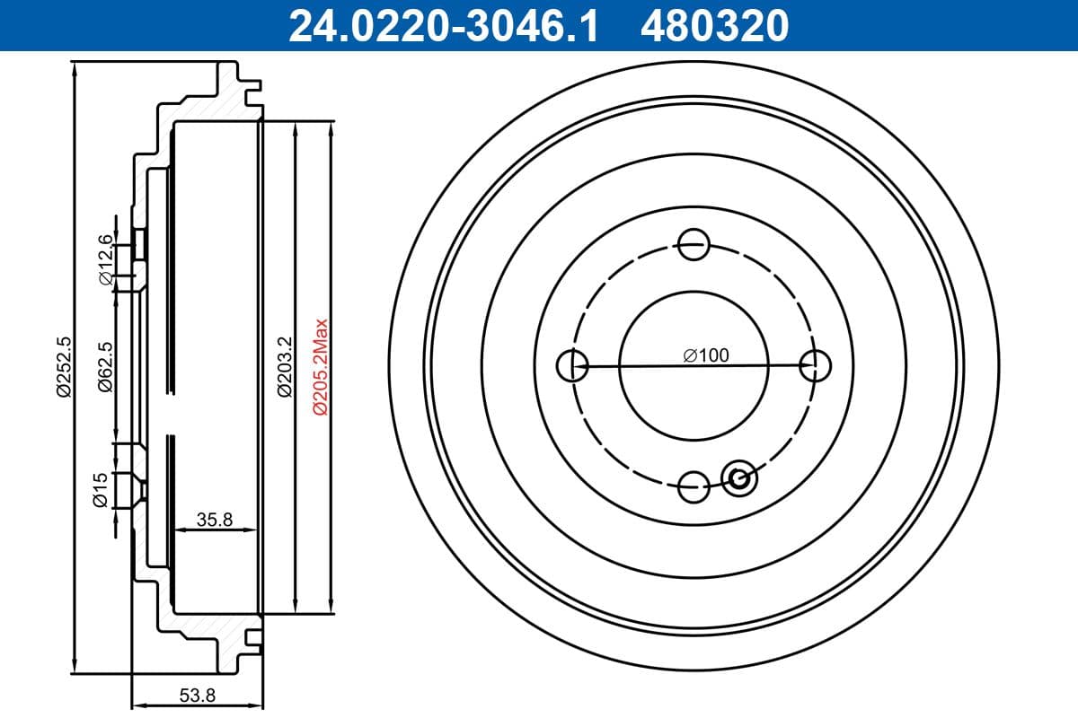 Tambur frana ATE 24.0220-3046.1