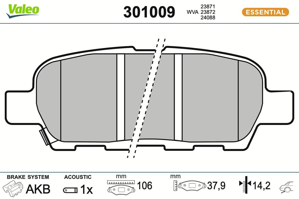 set placute frana,frana disc VALEO ESSENTIAL 301009
