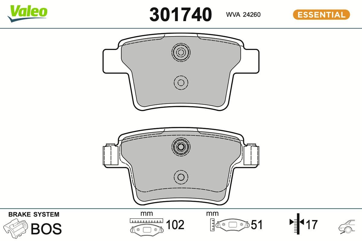 set placute frana,frana disc VALEO ESSENTIAL 301740