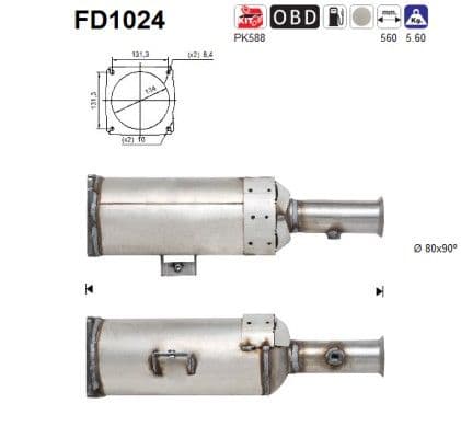 Filtru funingine/particule, sist.de esapament AS FD1024