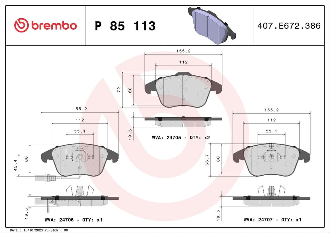 set placute frana,frana disc BREMBO P 85 113