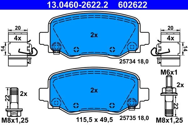 set placute frana,frana disc ATE 13.0460-2622.2