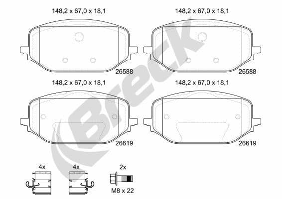 set placute frana,frana disc BRECK 26588 00 701 00