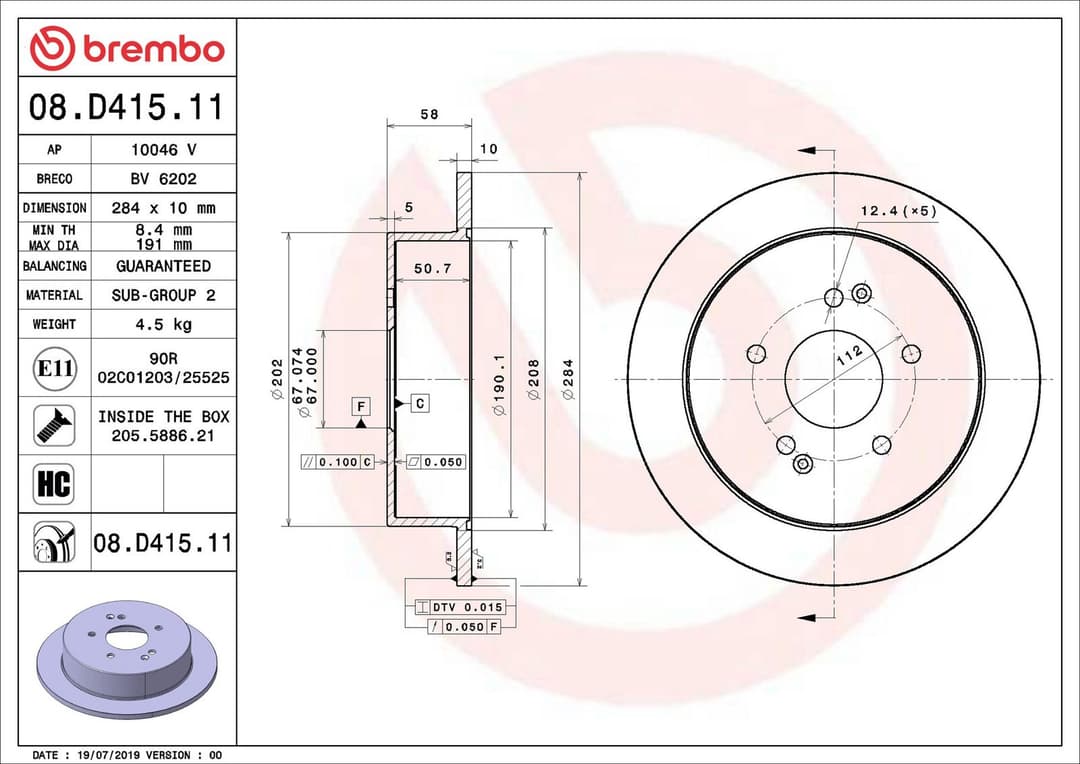 Disc frana BREMBO 08.D415.11