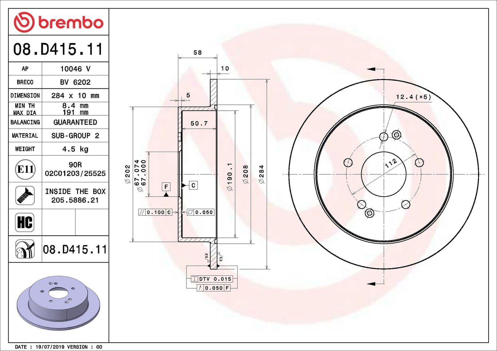 Disc frana BREMBO 08.D415.11