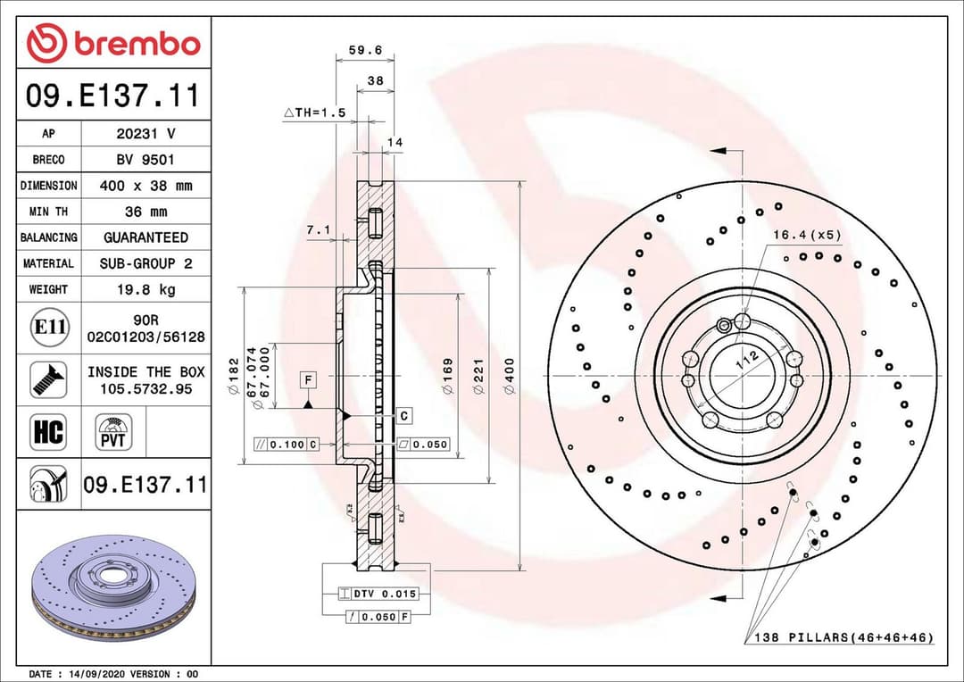 Disc frana BREMBO PRIME LINE - UV Coated 09.E137.11