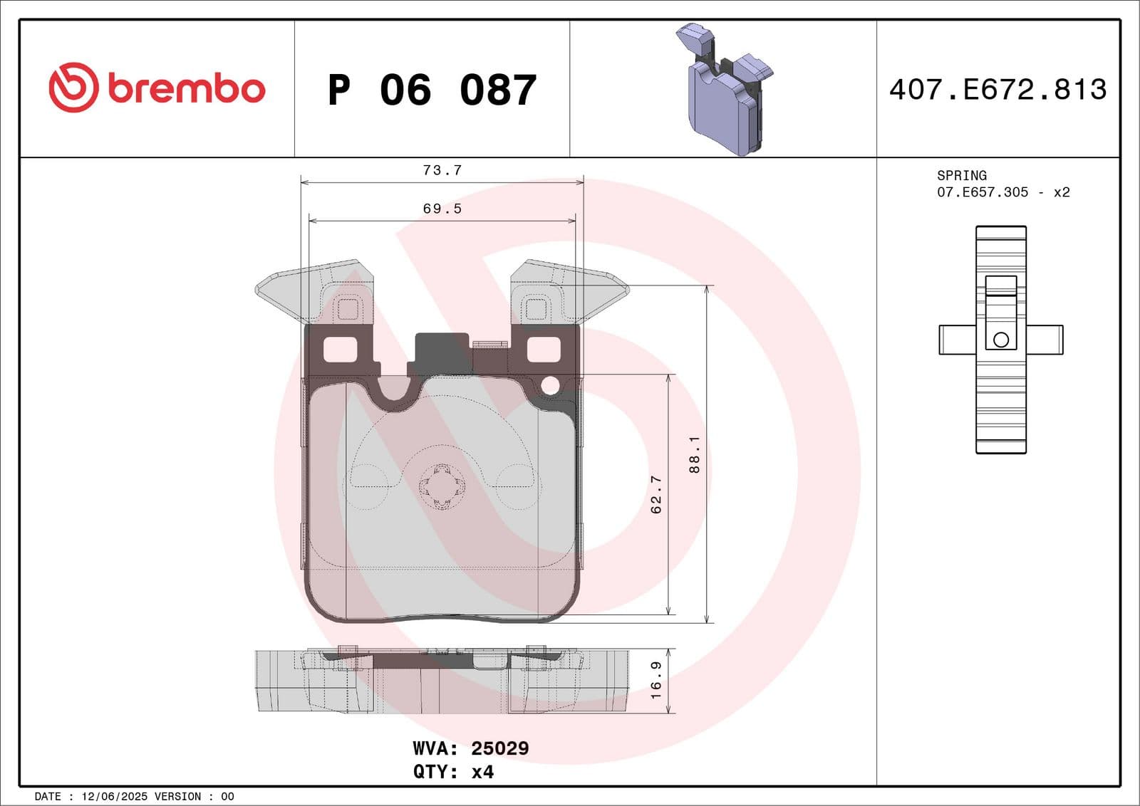 set placute frana,frana disc BREMBO PRIME LINE P 06 087