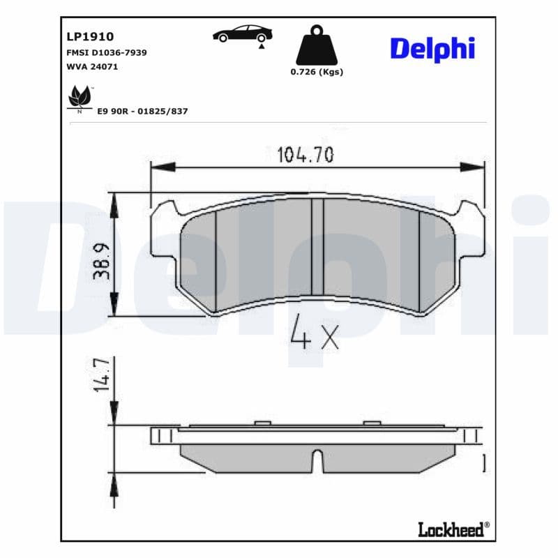 set placute frana,frana disc DELPHI LP1910