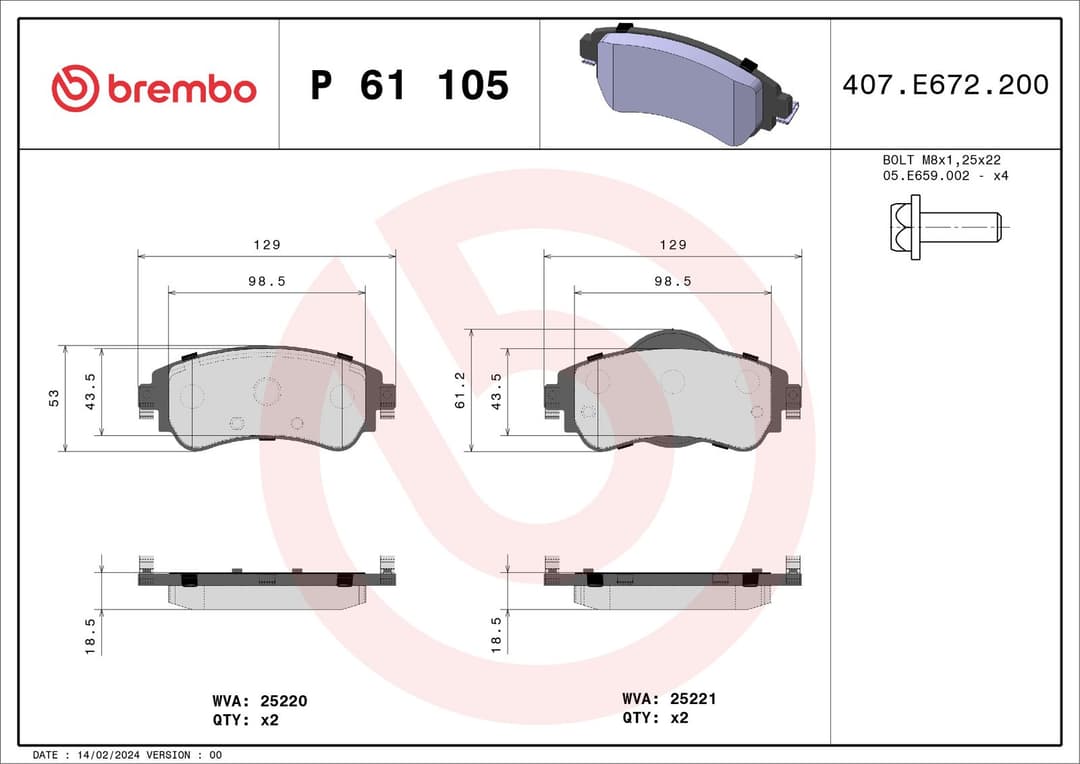 set placute frana,frana disc BREMBO PRIME LINE P 61 105