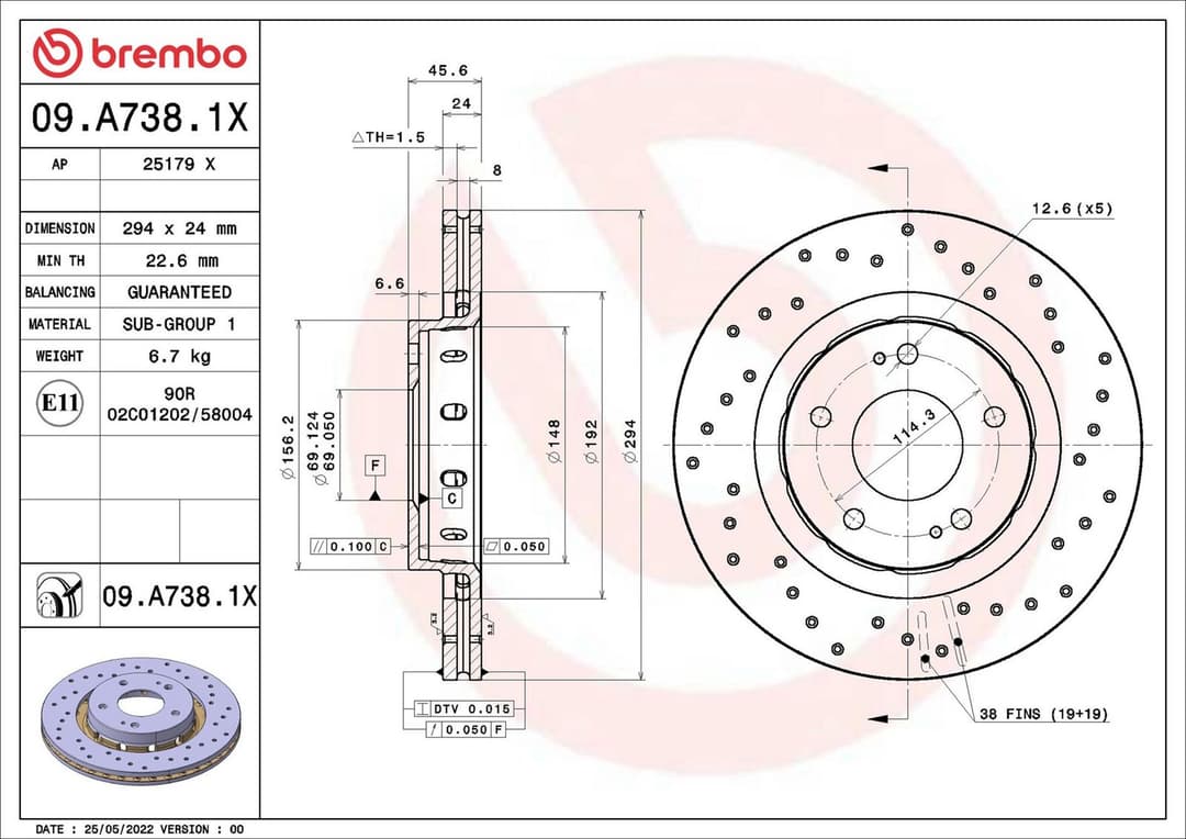 Disc frana BREMBO XTRA LINE - Xtra 09.A738.1X