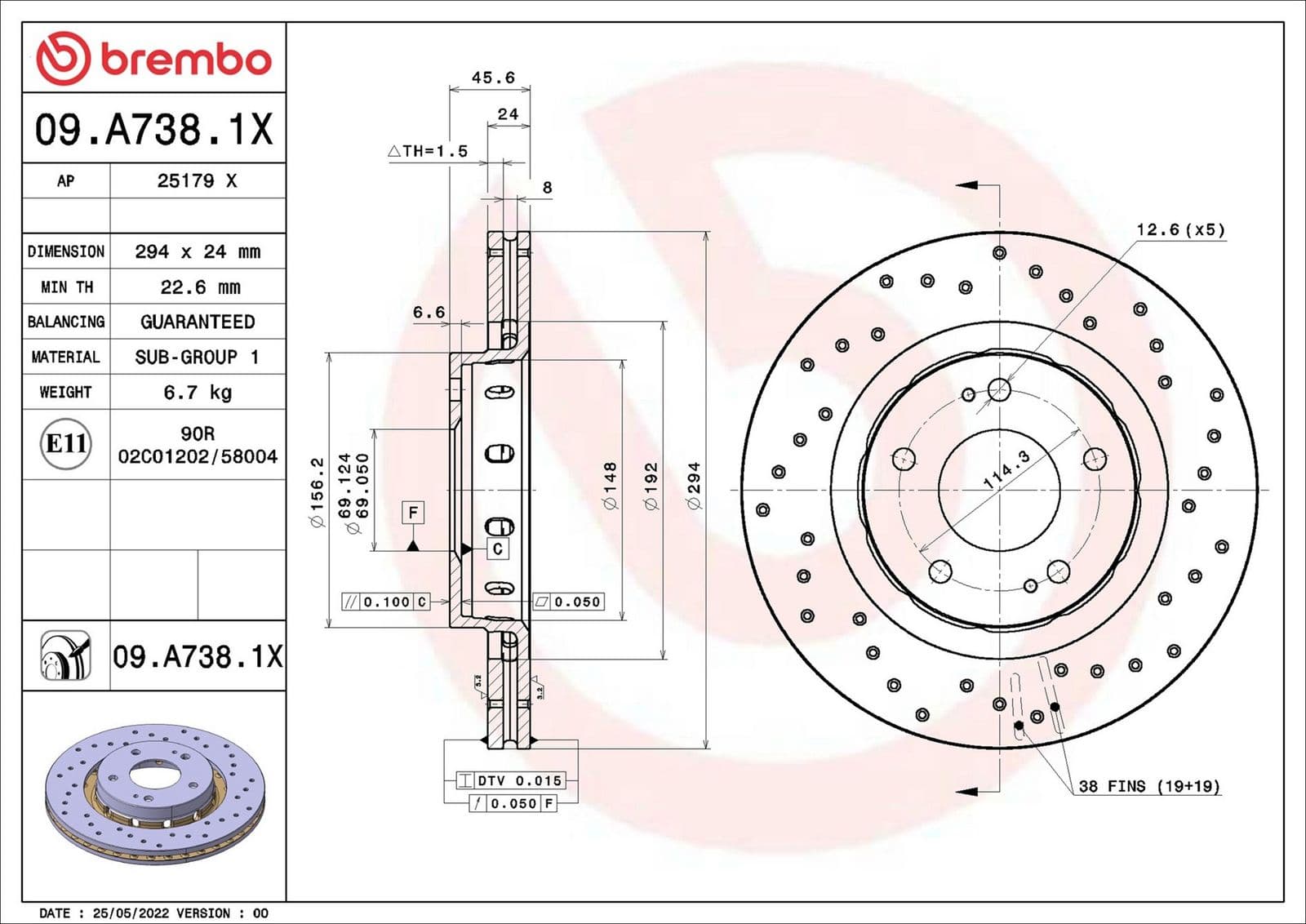 Disc frana BREMBO XTRA LINE - Xtra 09.A738.1X