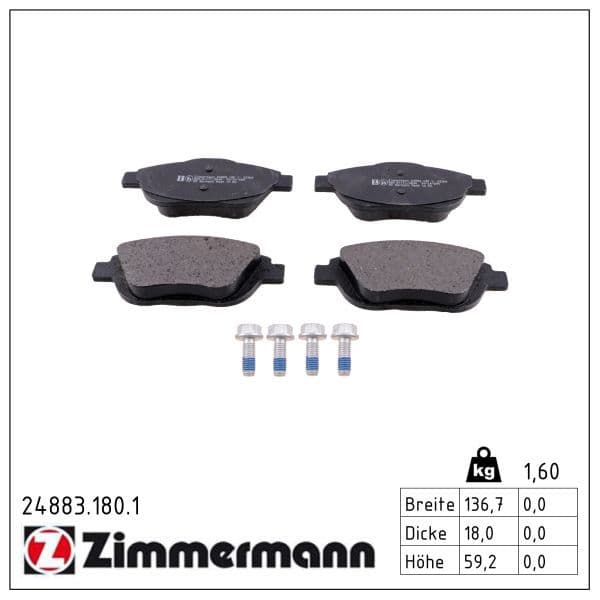 set placute frana,frana disc ZIMMERMANN 24883.180.1