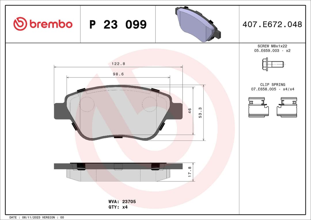 set placute frana,frana disc BREMBO P 23 099