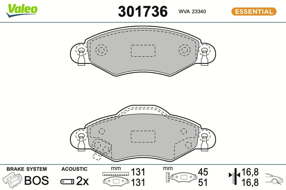 set placute frana,frana disc VALEO ESSENTIAL 301736
