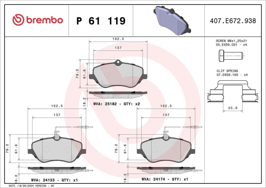 set placute frana,frana disc BREMBO PRIME LINE P 61 119