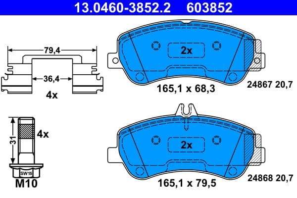 set placute frana,frana disc ATE 13.0460-3852.2