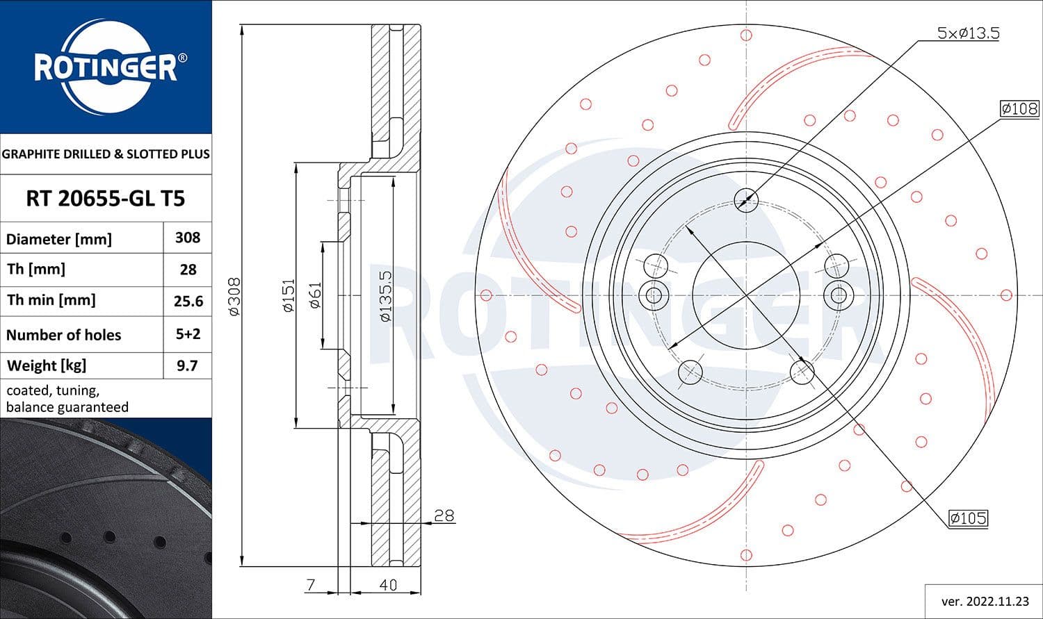 Disc frana ROTINGER RT 20655-GL T5