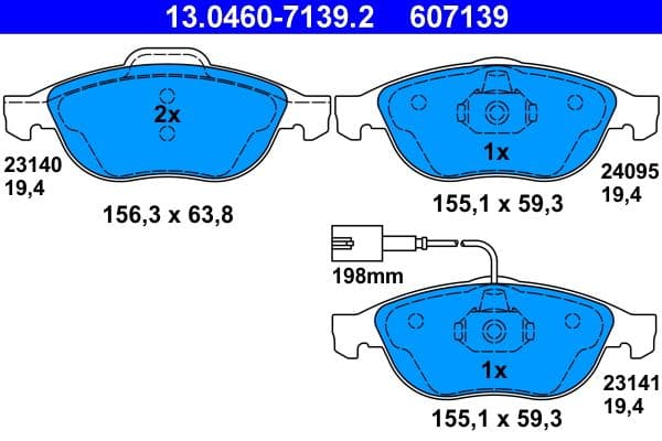 set placute frana,frana disc ATE 13.0460-7139.2