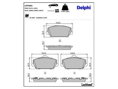 set placute frana,frana disc DELPHI LP3403