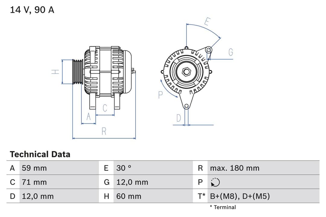 Generator / Alternator BOSCH 0 986 042 000