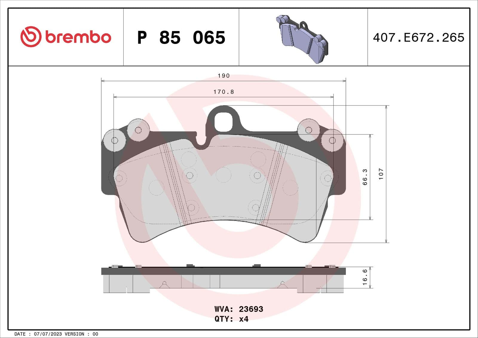 set placute frana,frana disc BREMBO P 85 065