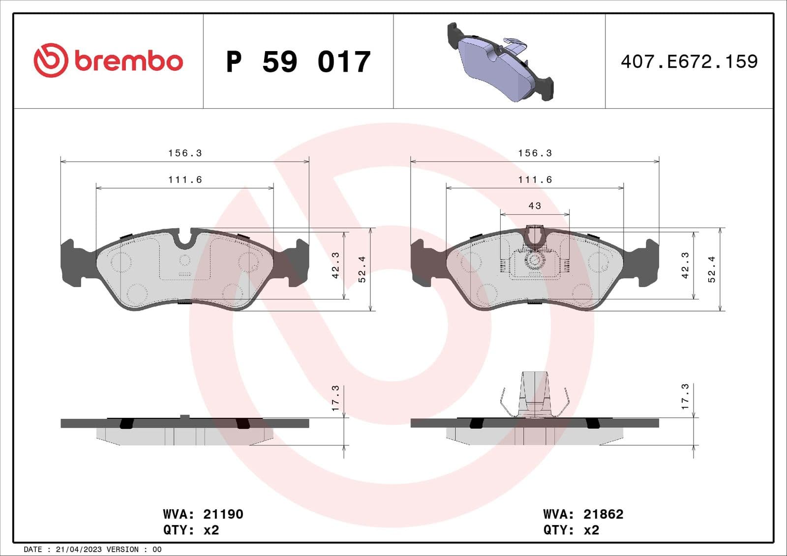 set placute frana,frana disc BREMBO P 59 017