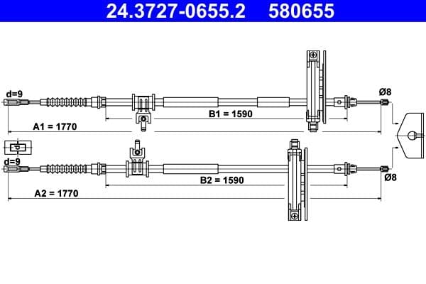 Cablu, frana de parcare ATE 24.3727-0655.2