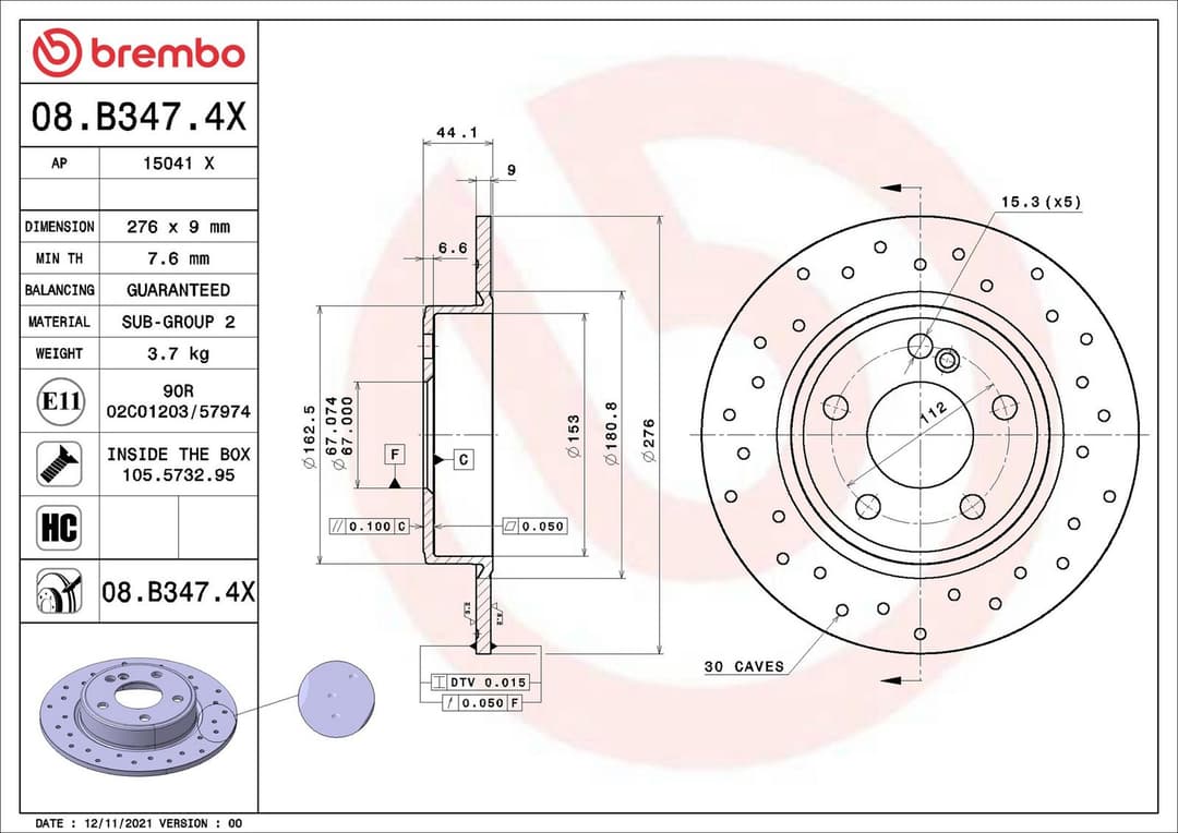 Disc frana BREMBO 08.B347.4X