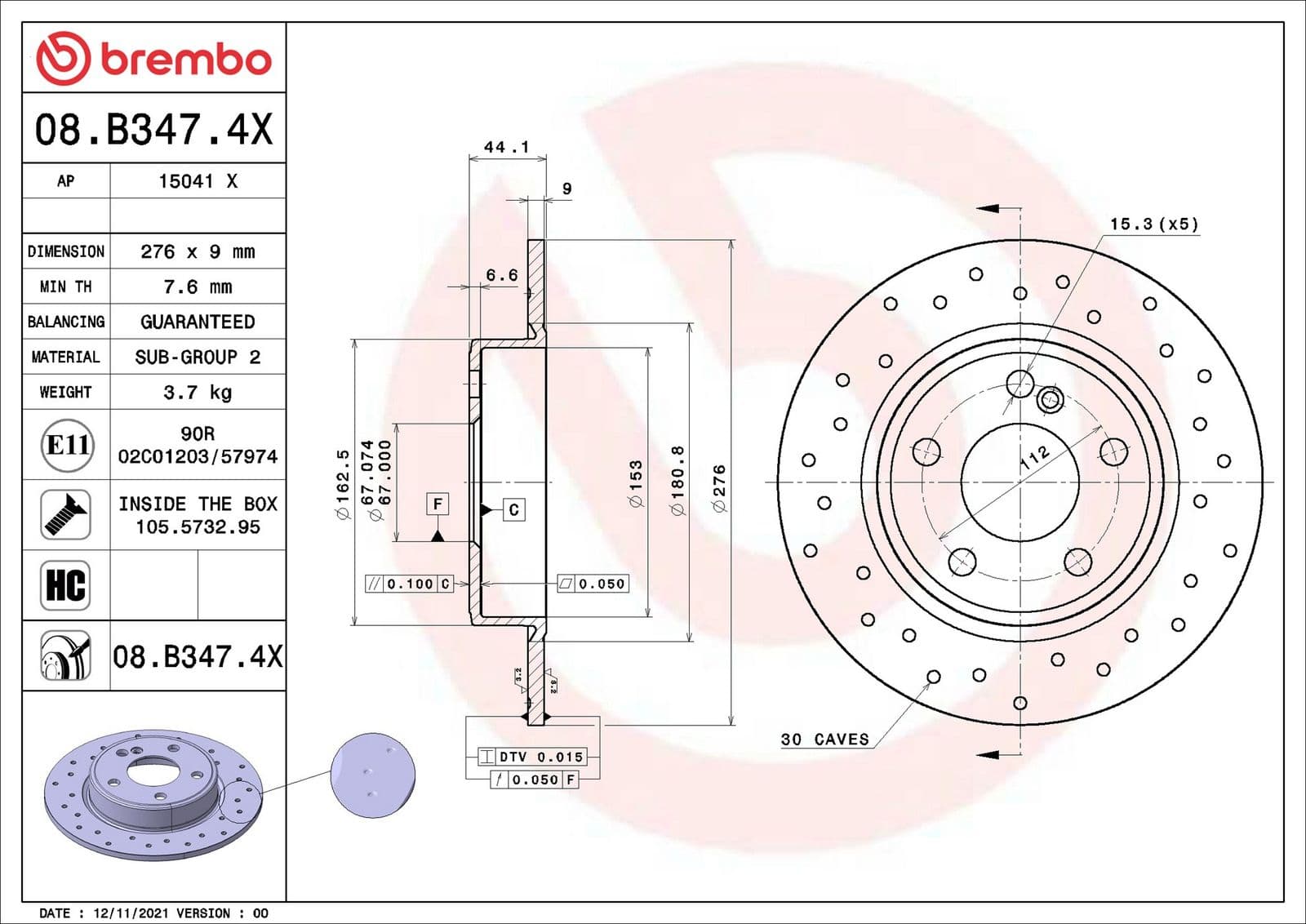 Disc frana BREMBO 08.B347.4X